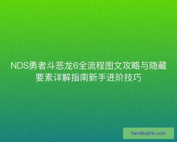NDS勇者斗恶龙6全流程图文攻略与隐藏要素详解指南新手进阶技巧